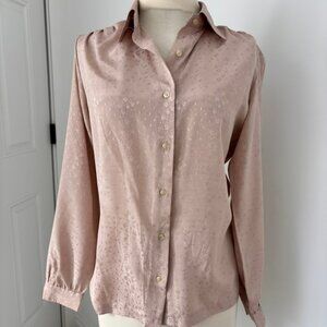 Vintage Panther Beige silky long sleeve blouse